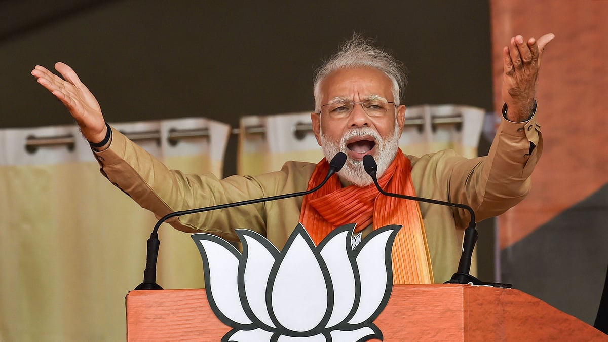 Prime Minister Narendra Modi addresses an election campaign rally ahead of Haryana Assembly elections, in Charkhi Dadri, on Tuesday (PTI Photo)