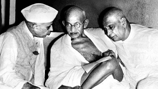 Mahatma Gandhi, Sardar Patel and Pandit Nehru.