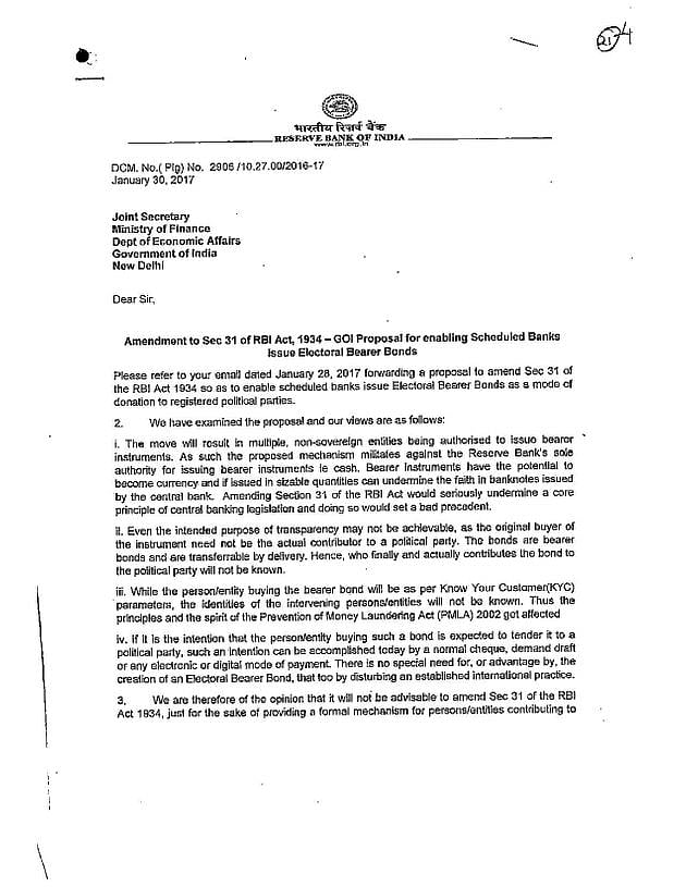 RBI has not ‘understood’ the scheme of Electoral Bonds, held Revenue Secretary Adhia
