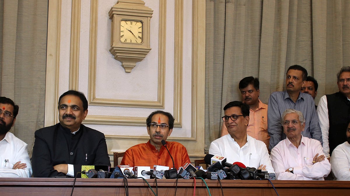 Maharashtra Chief Minister Uddhav Thackeray addresses the media after the first cabinet meeting, in Mumbai, on Nov 28, 2019 (PTI Photo)