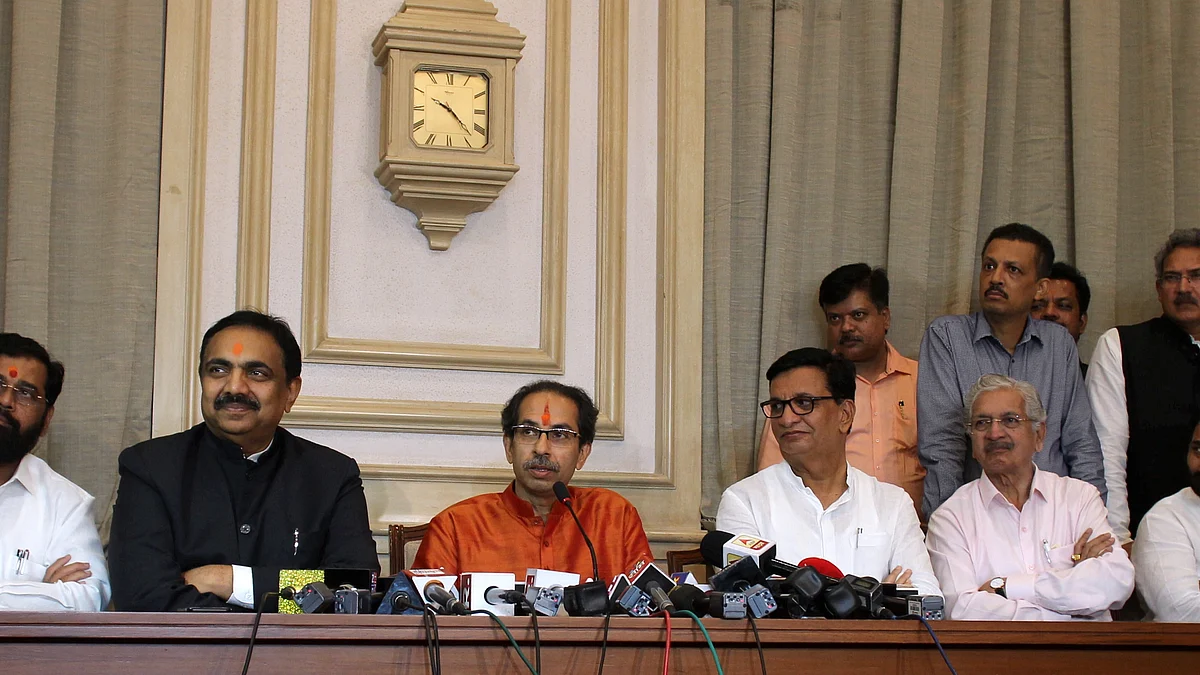 Maharashtra Chief Minister Uddhav Thackeray addresses the media after the first cabinet meeting, in Mumbai, on Nov 28, 2019 (PTI Photo)