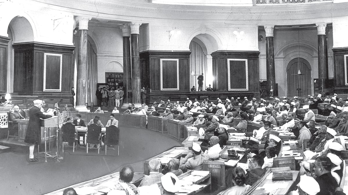 Jawaharlal Nehru moves the resolution for an independent republic in a historic moment at the Constituent Assembly in New Delhi on February 8, 1947