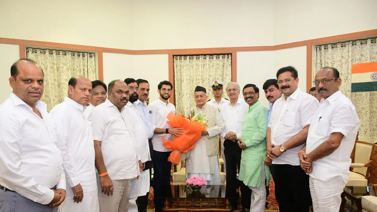 A Shiv Sena delegation meets Governor BS Koshyari at Raj Bhavan in Mumbai on Monday. The Governor turned down Sena’s request for 48 hours time to form the govt and has invited NCP now.