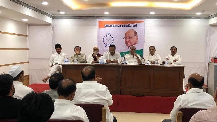 NCP president Sharad Pawar chairing a party MLAs’  meet on Sunday in Mumbai.