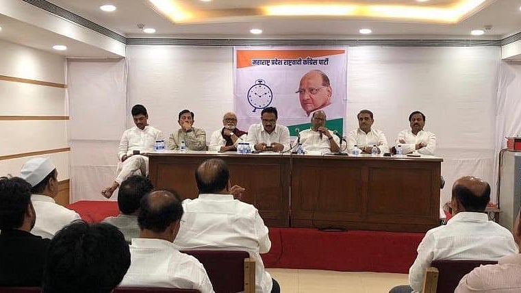 NCP president Sharad Pawar chairing a party MLAs’  meet on Sunday in Mumbai.