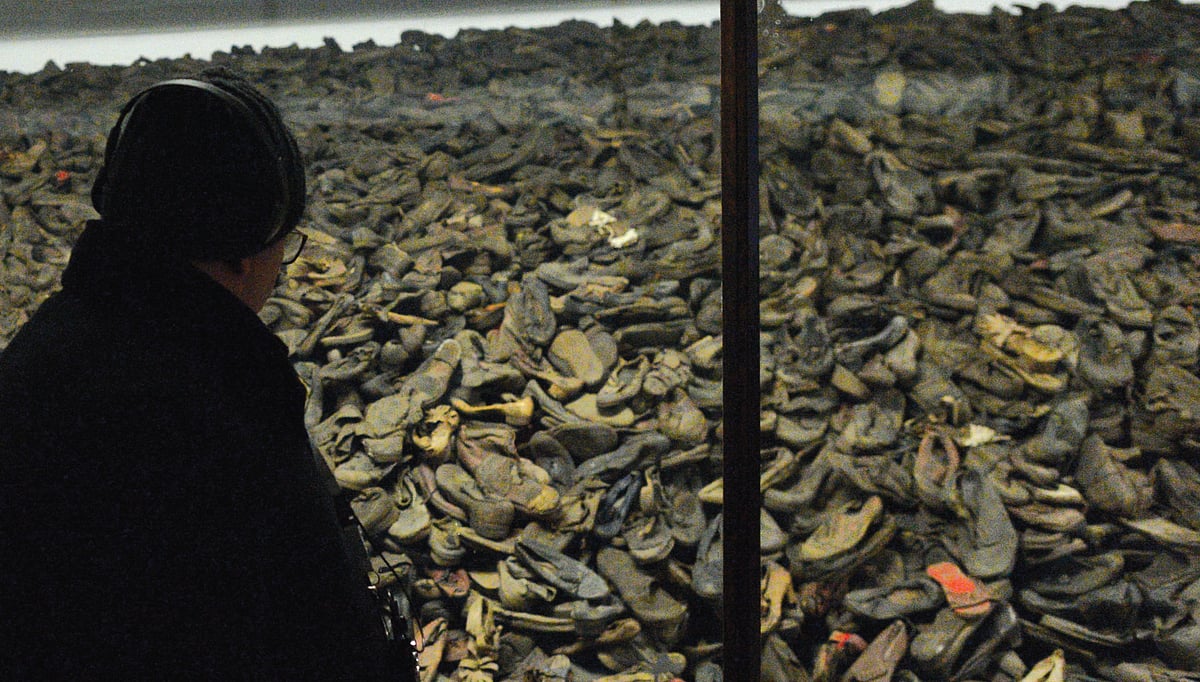 Shoes of victims seen inside the museum at Auschwitz I camp. Both Auschwitz I and Auschwitz II-Birkenau, German Nazi concentration and extermination camps, were liberated by the Soviet Red Army on January 27, 1945.