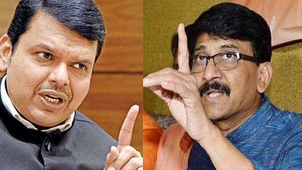 Former Maharashtra chief minister Devendra Fadnavis (left) and Shiv Sena leader Sanjay Raut (right)