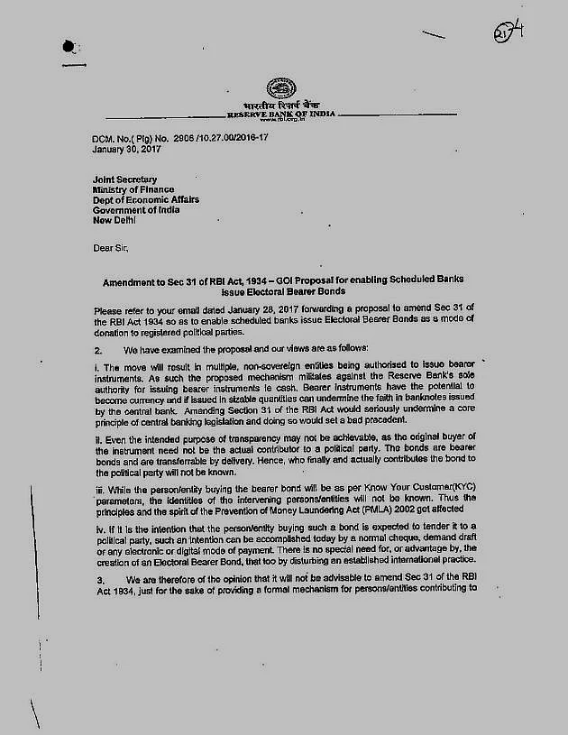 RBI has not ‘understood’ the scheme of Electoral Bonds, held Revenue Secretary Adhia
