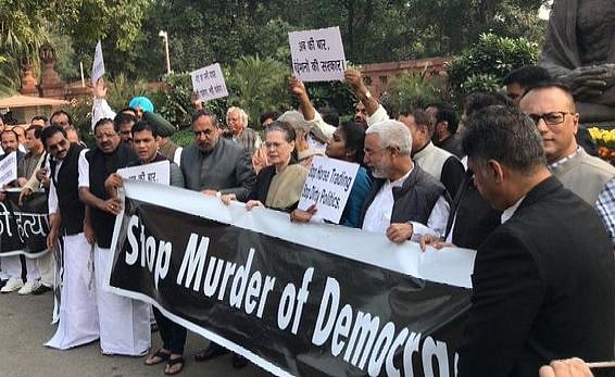 Congress members protest over Maharashtra issue, Rahul Gandhi says democracy murdered