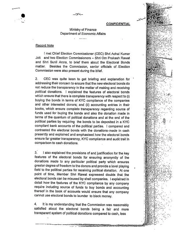 Note penned by&nbsp; then Economic affairs secretary S.C. Garg