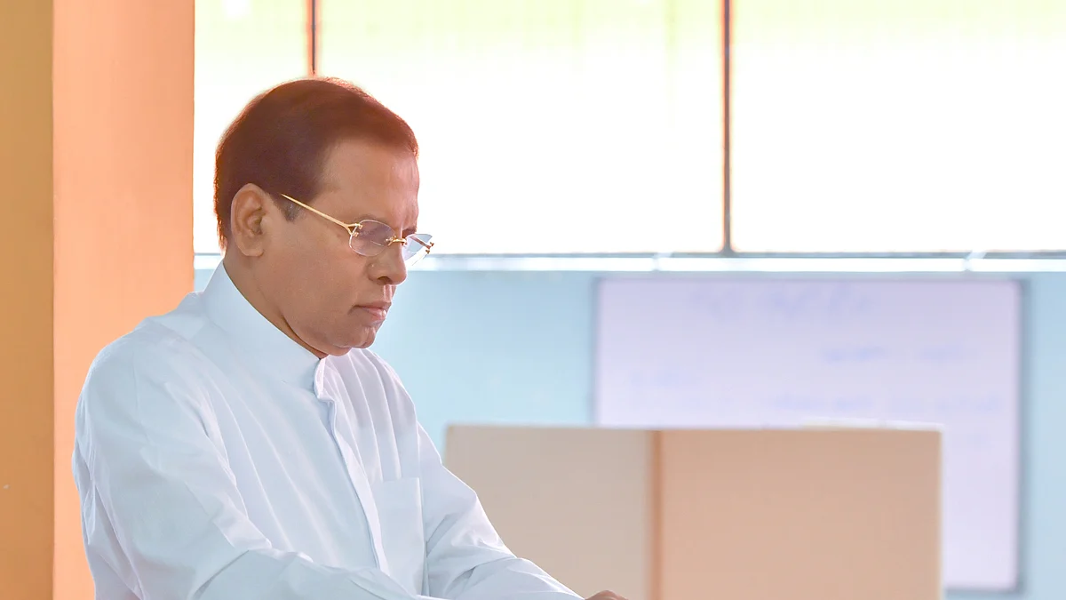 Sri Lankan President Maithripala Sirisena casts his ballot at a polling station in Polonnaruwa, Sri Lanka, Nov. 16, 2019. Sri Lanka’s election commission reported around 80% voter turnout. Photo by Ajith Perera/Xinhua/IANS)