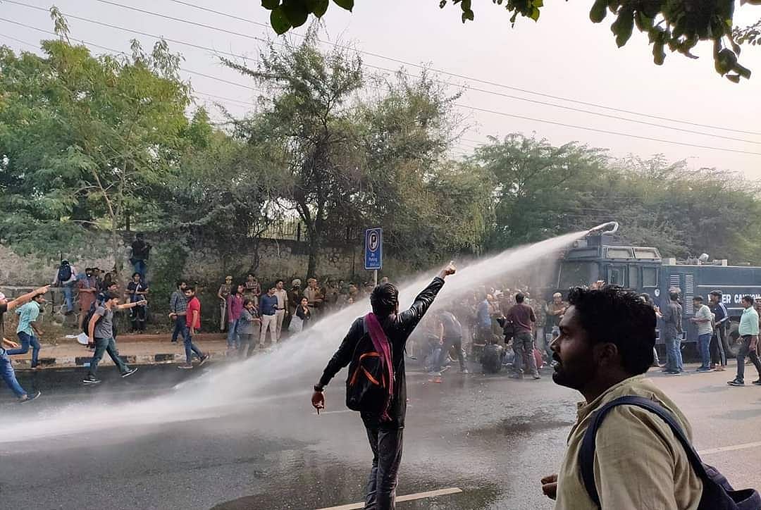 Students stage protest outside JNU over fee hike, dress code
