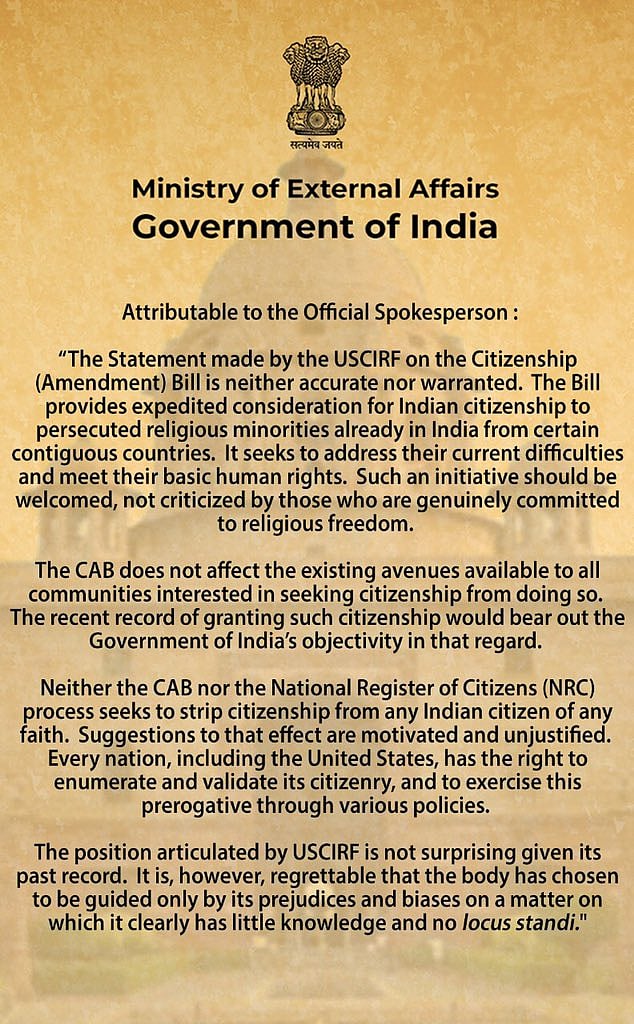 CAB: US commission seeks sanctions against Amit Shah; India says statement ‘unwarranted’