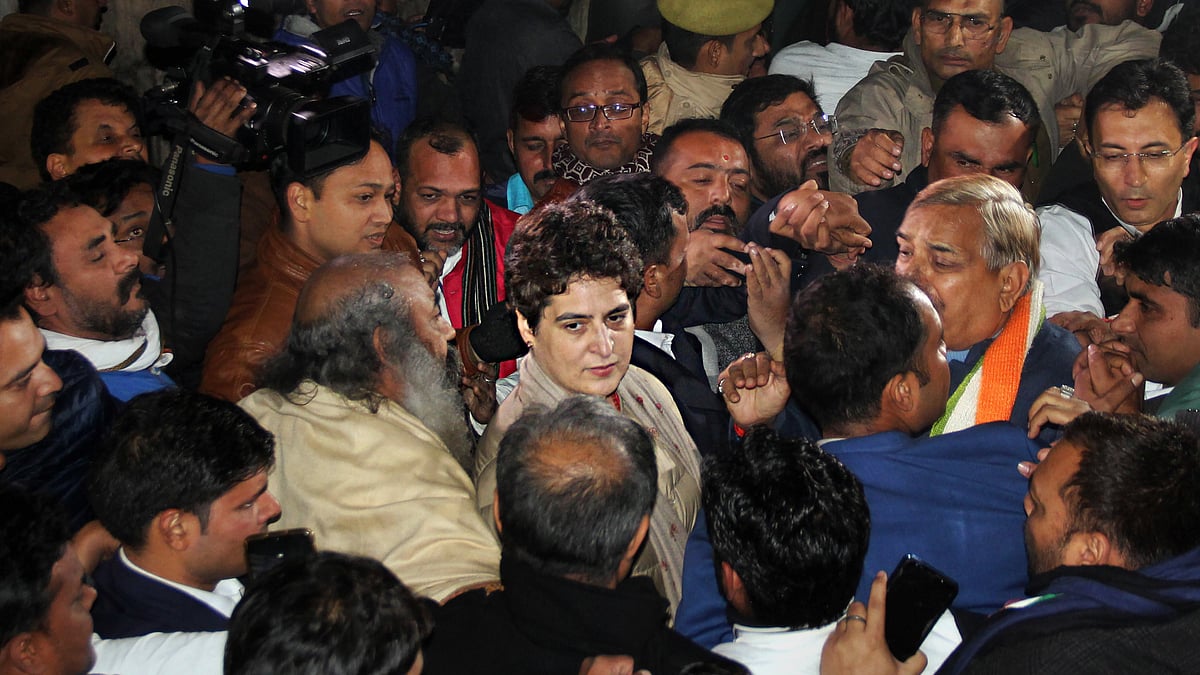 Congress general secretary Priyanka Gandhi Vadra after coming out of residence of ex IPS officer SR Darapuri in Lucknow on Saturday, Dec. 28. 2019. (PTI Photo)