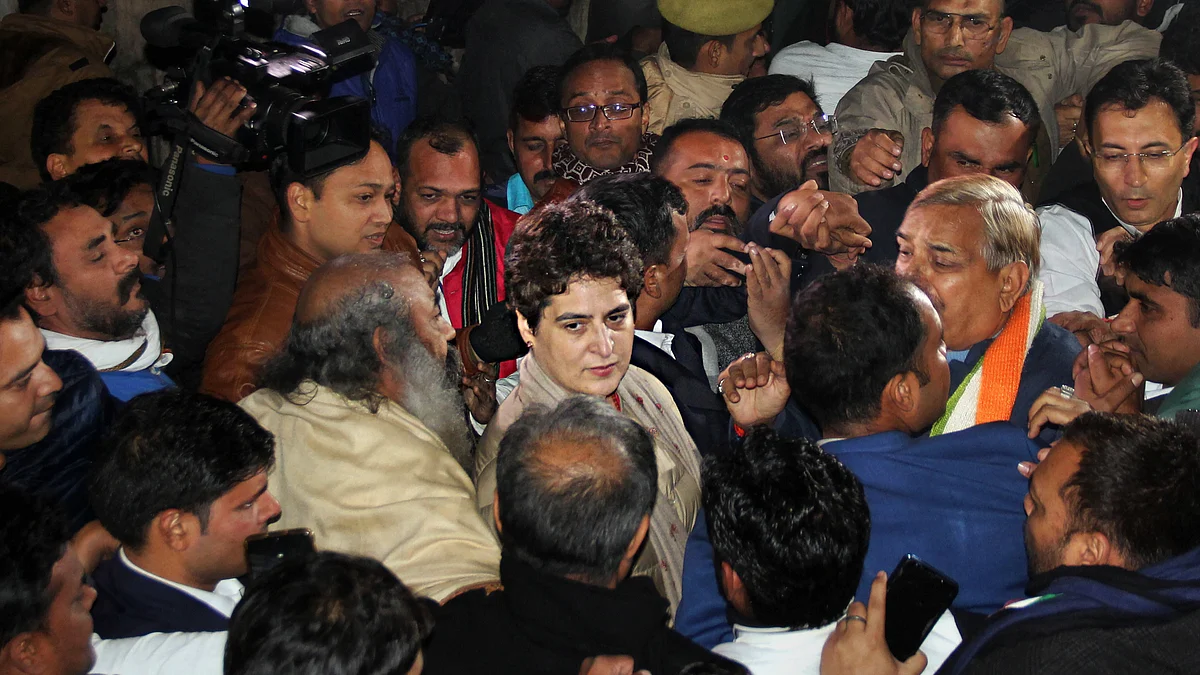 Congress general secretary Priyanka Gandhi Vadra after coming out of residence of ex IPS officer SR Darapuri in Lucknow on Saturday, Dec. 28. 2019. (PTI Photo)