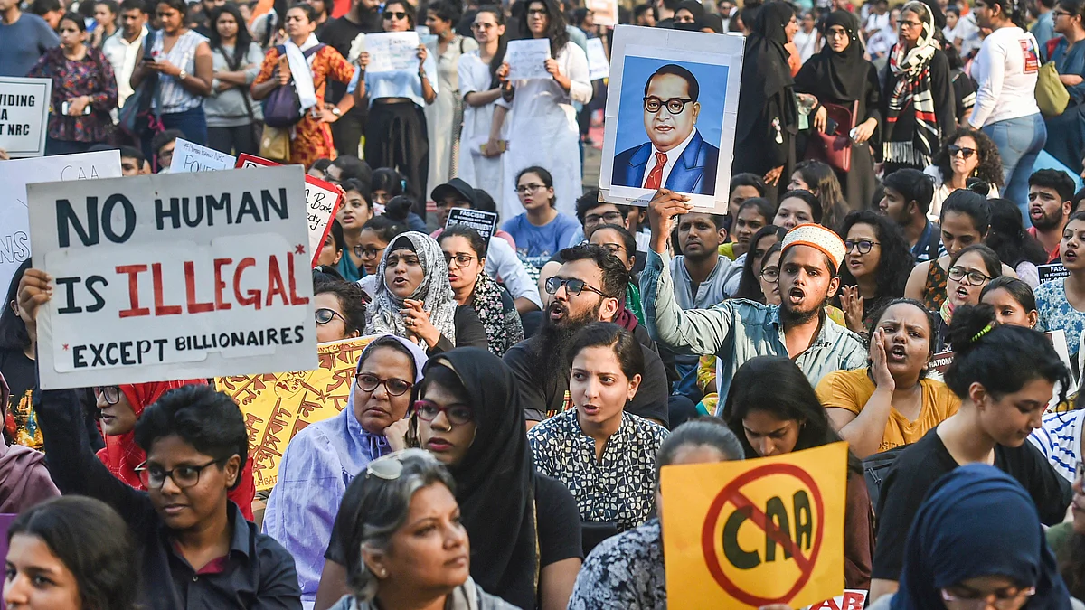Protesters participate in a rally against the amended Citizenship Act and NRC, at August Kranti Maidan in Mumbai on Thursday (PTI)