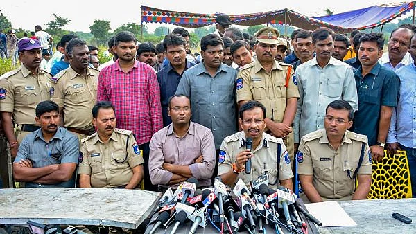 Cyberabad Police Commissioner VC Sajjanar, who carried out the ‘encounter’ of the four accused in the Hyderabad veterinarian rape and murder case, addresses the media, in Hyderabad, Friday, Dec. 6, 2019. (PTI photo)