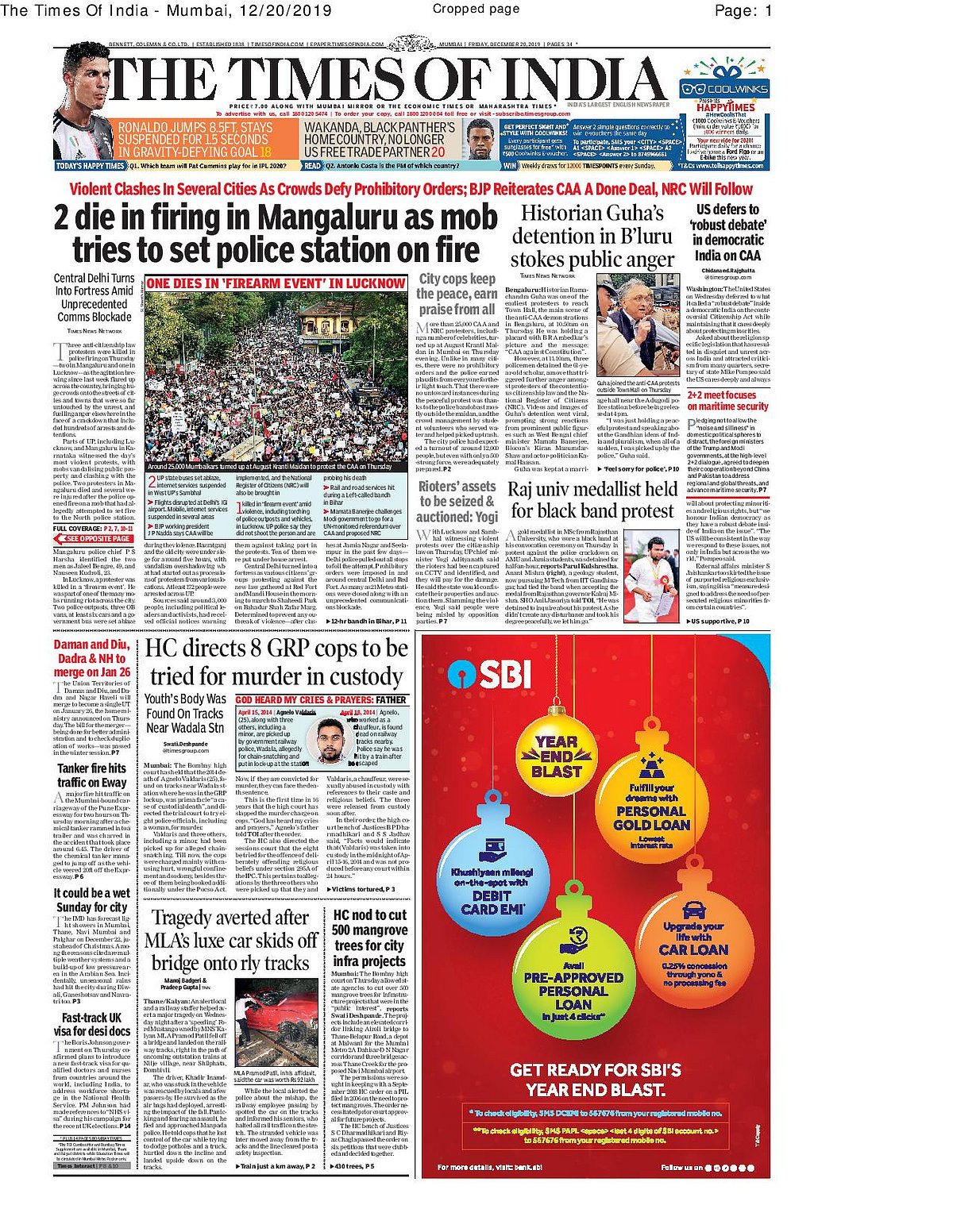 Front Pages This Morning - December 20, 2019  