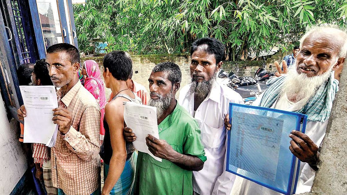 A file photo of people producing documents for inclusion in the NRC in Assam.