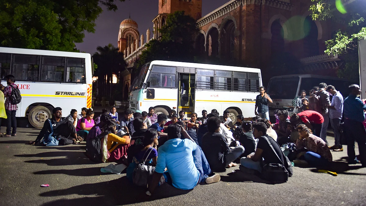 Students of Madras University during a silent protest against the passing of Citizenship Amendment Act at the university campus in Chennai, on Tuesday, Dec. 17, 2019. (PTI Photo)