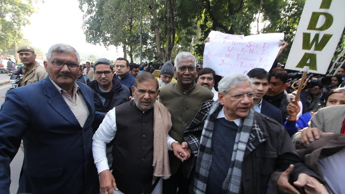 Sitaram Yechury joins JNU students’ protest at Mandi House