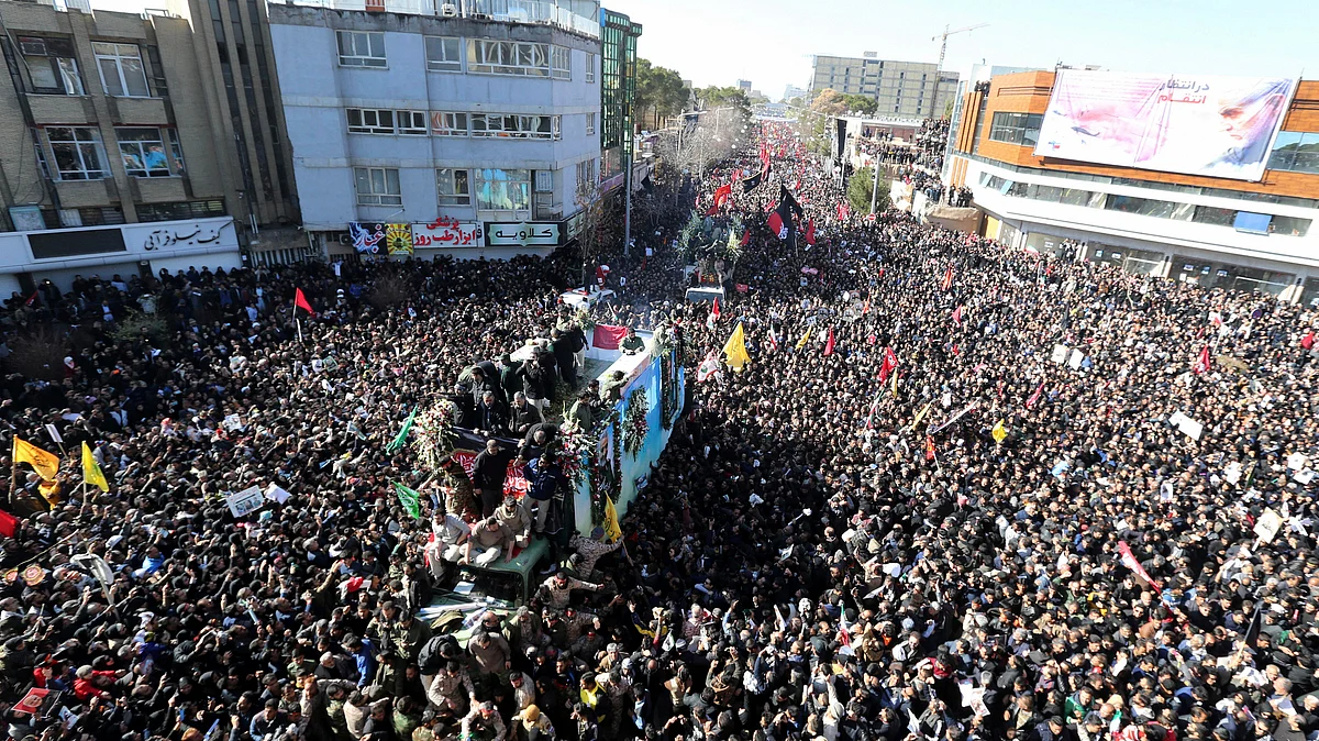 The funeral procession of Gen. Qassem Soleimani in the city of Kerman, Iran, on Tuesday, Jan. 7, 2020. (PTI photo)
