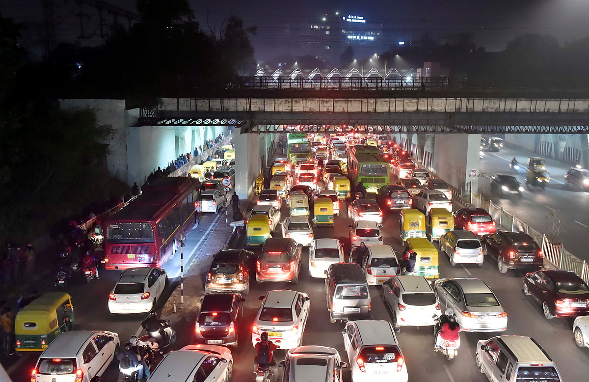 Heavy Traffic jam at  Tilak Bridge  due to New Year celebrations in New Delhi, Wednesday, January 1, 2020. (PTI Photo)