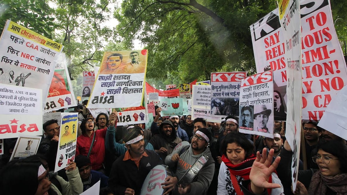 An anti-CAA protest at Mandi House in Delhi on Monday (NH photo by Vipin)