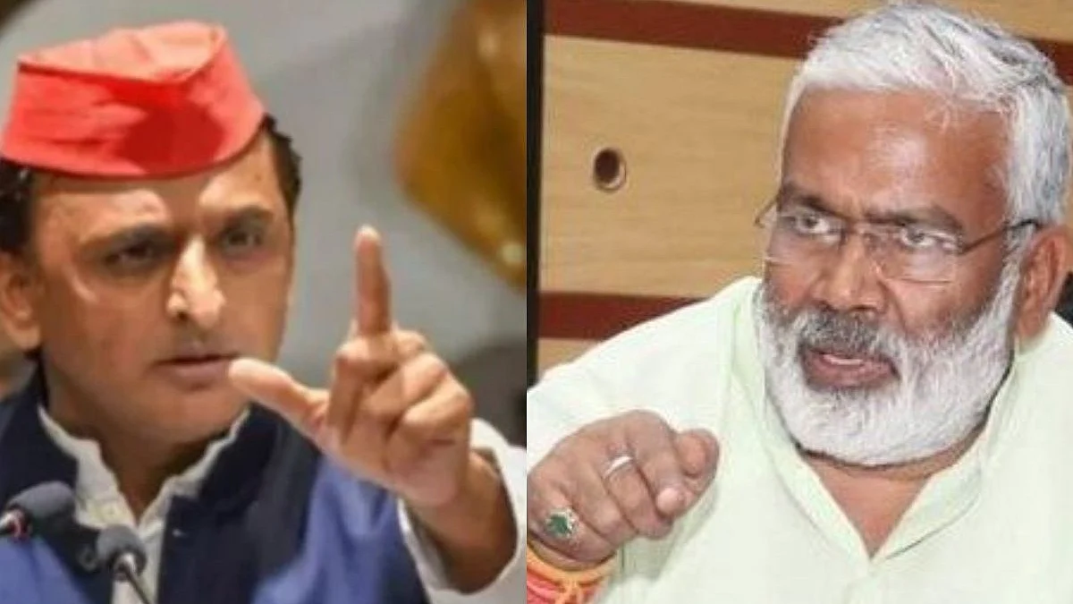 Samajwadi Party president Akhilesh Yadav and UP BJP chief Swatantra Dev Singh (right).