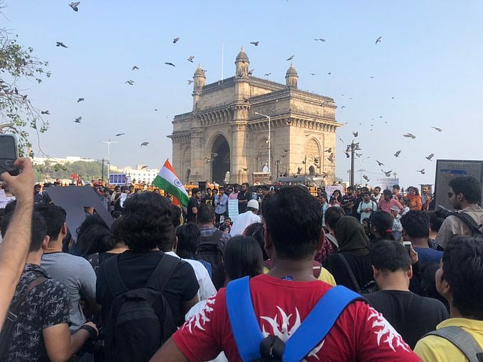 Hundreds protest JNU violence at Gateway of India