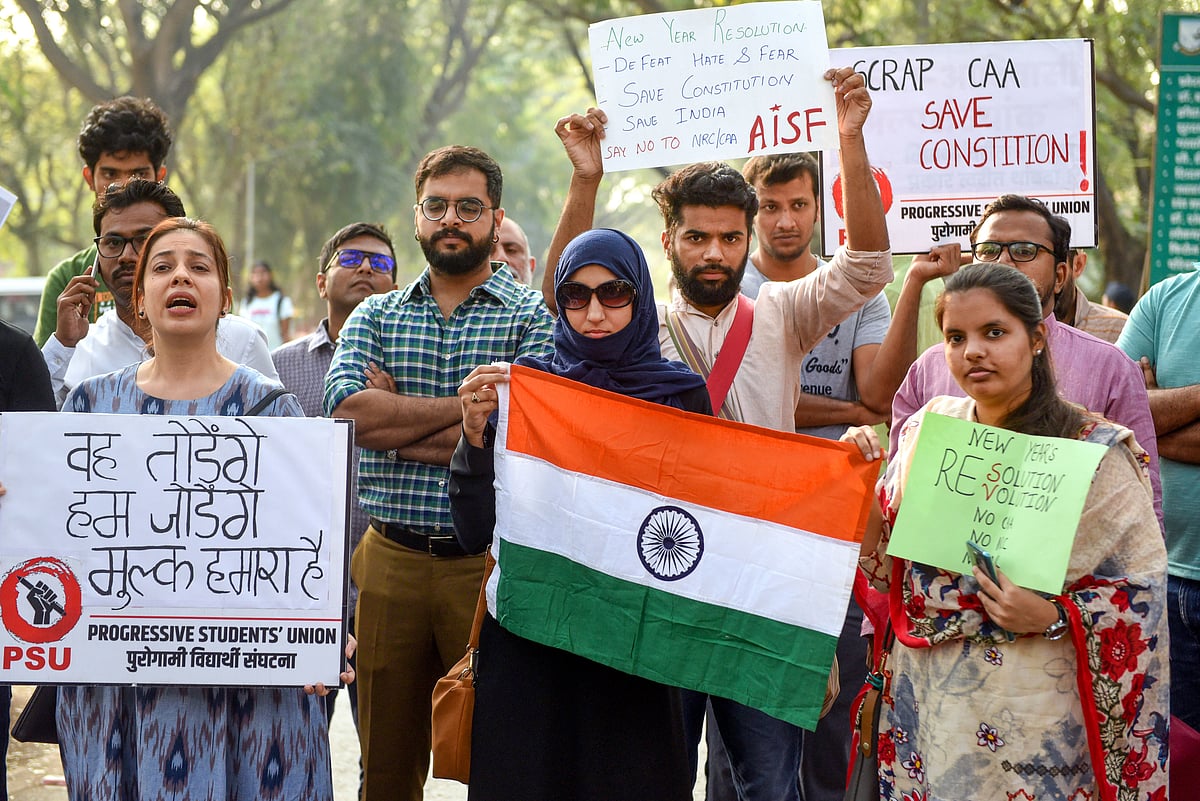 Mumbai: Students  participate in a protest against Citizen Amendment Act in Mumbai, on Wednesday, January 1, 2020. (PTI Photo)