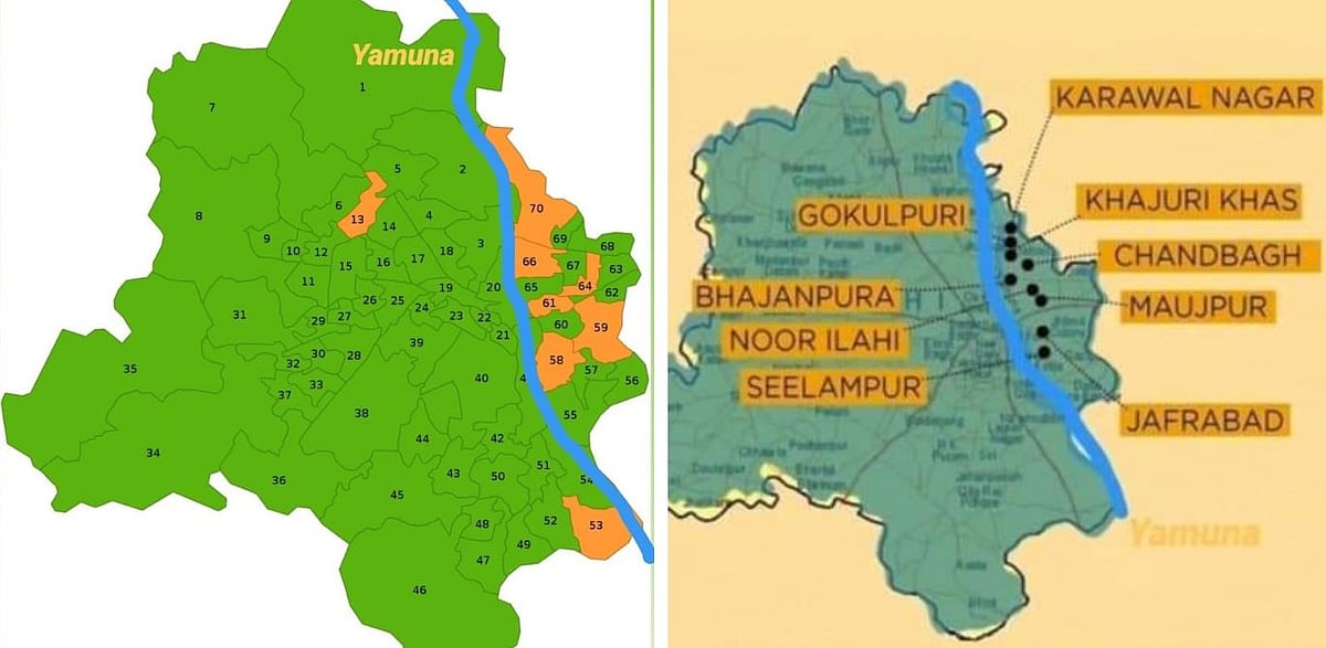 The map shows riots broke out in areas where BJP won in Delhi Assembly elections