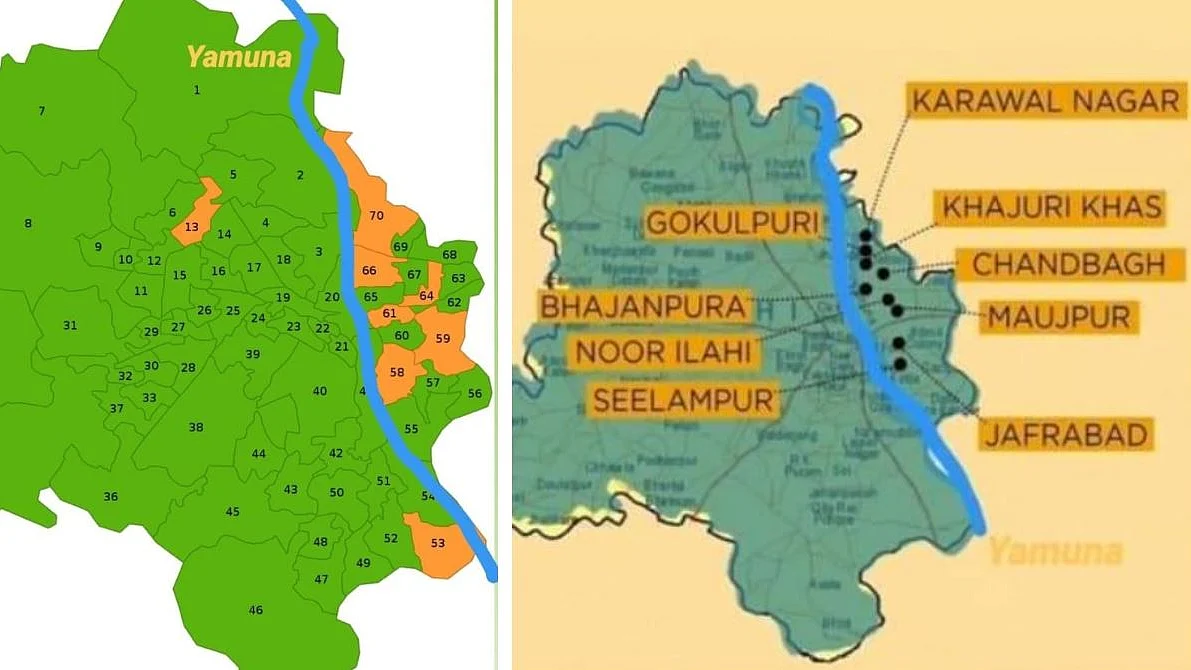 The map shows riots broke out in areas where BJP won in Delhi Assembly elections
