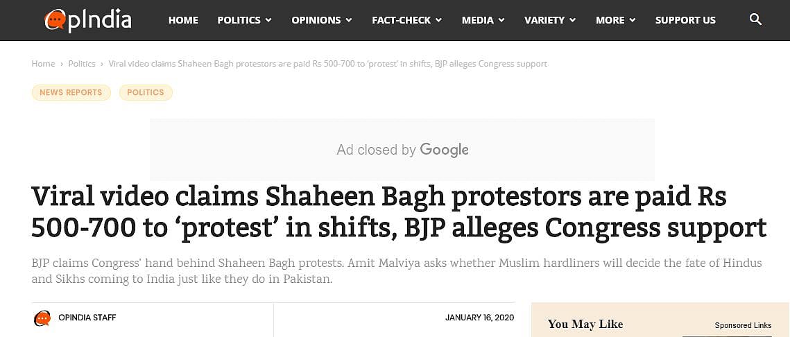 Investigation reveals truth about “sting” which claimed Shaheen Bagh women were paid ₹500