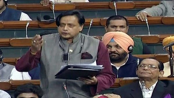File photo of Congress MP Shashi Tharoor speaking in Parliament (Photo courtesy: Twitter)