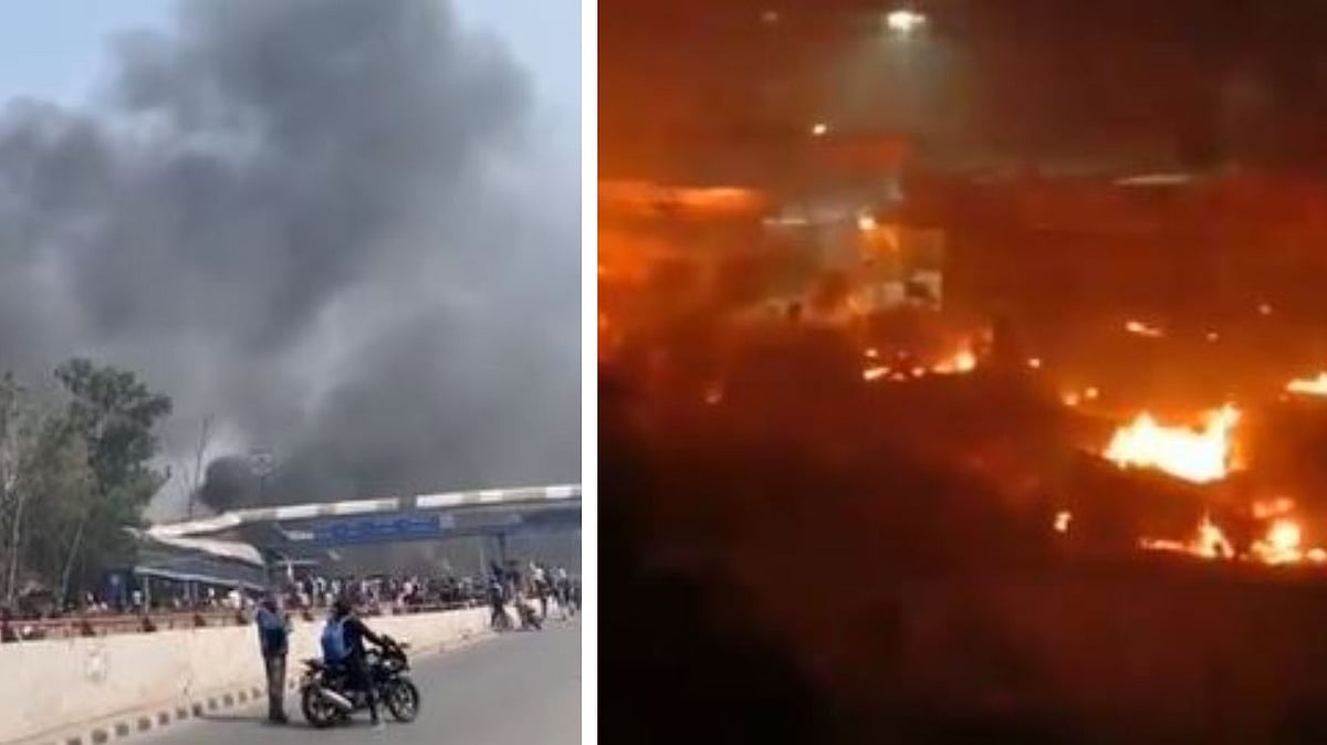 Screenshots from videos depicting incidents of arson and violence in north-east Delhi&nbsp;