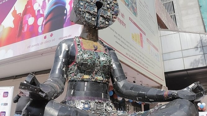 The newly inaugurated artwork out of e-Waste namely ‘Tapasvi’ at the Local Head Office (LHO) in New Delhi on Feb 15, 2020 (Photo Courtesy: IANS)