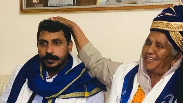 Bhim Army chief Chandrashekhar’s with Kanshi Ram’s sister Sarwan Kaur (IANS Photo)