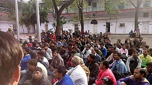 Detained protesters at the police station (Photo courtesy: Twitter)