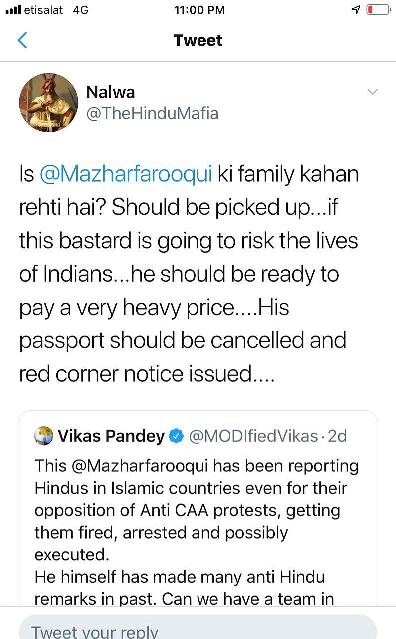 Gulf News editor in Dubai receives threats from BJP’s IT cell and verified accounts