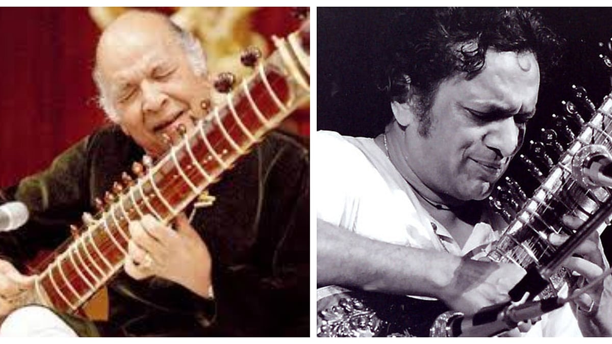 (Left) Ustad Vilayat Khan Sahab and (Right) Ravi Shankar at Woodstock Festival