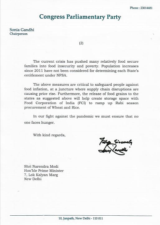  Sonia Gandhi writes to PM Modi, seeks 10 kg grains for NFSA beneficiaries, other needy people till Sept