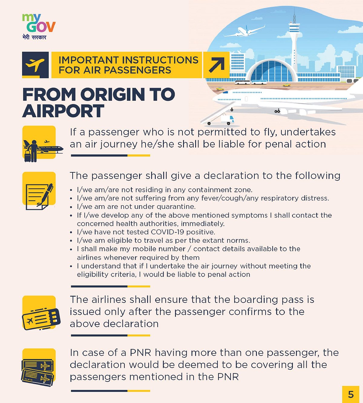 Main guidelines for domestic flights: People in containment zone not allowed air travel 