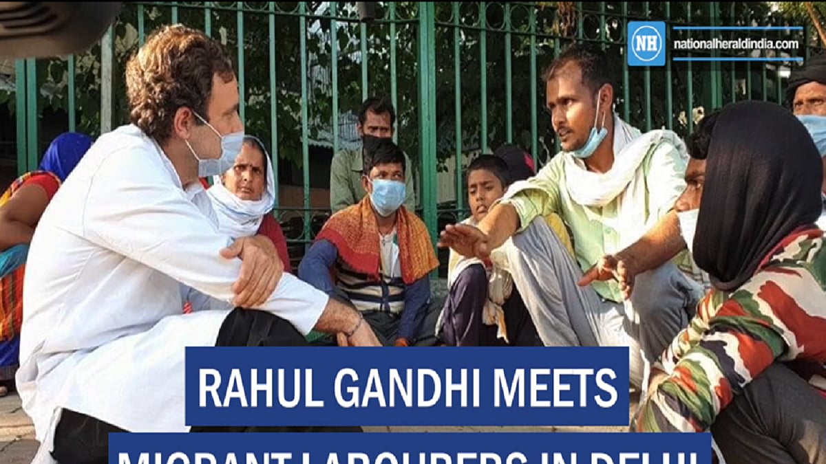 Rahul Gandhi meets migrant labourers in Delhi