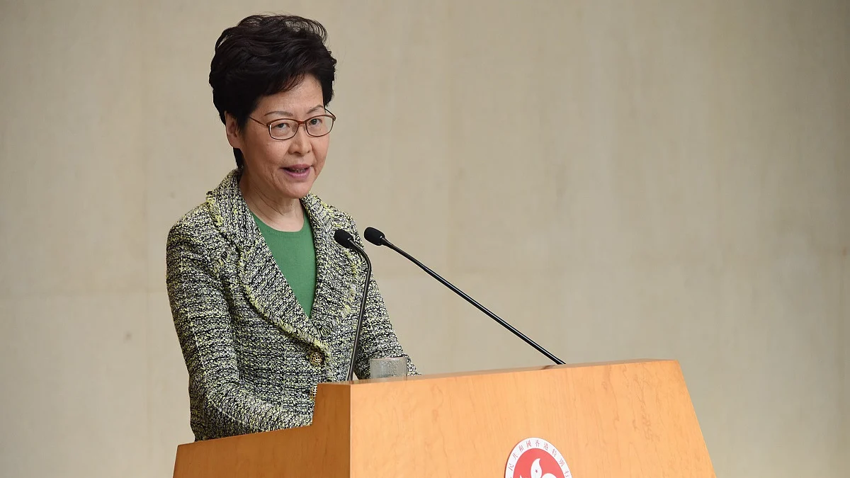 Chief Executive of China’s Hong Kong Special Administrative Region (HKSAR) Carrie Lam (Photo Courtesy: IANS)