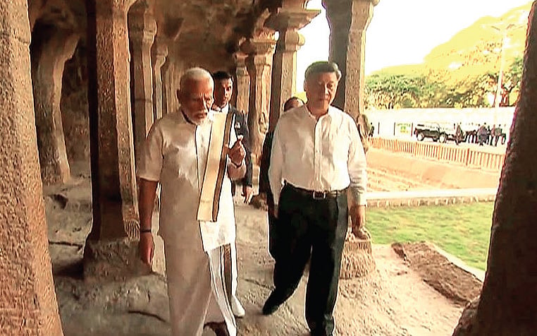 <b>Mahabalipuram, Tamil Nadu, October, 2019</b>: Prime Minister Narendra Modi and Chinese President Xi Jinping in Mahabalipuram, Tamil Nadu