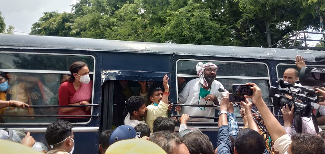UP Congress leaders protest party colleague’s arrest, held; Lallu says Yogi govt can’t stop fight for justice