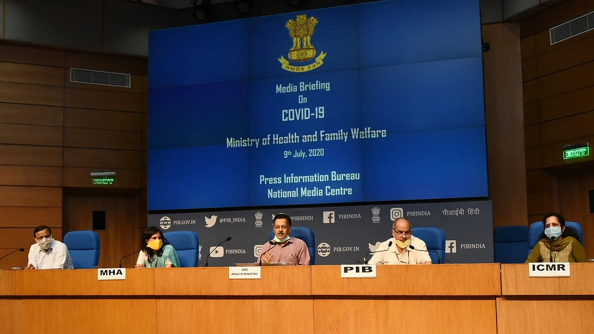 Officer on Special Duty (OSD), Ministry of Health and Family Welfare (MoHFW) Rajesh Bhushan holds a press briefing on the actions taken, preparedness and updates on COVID-19, in New Delhi on July 9, 2020 (IANS Photo)