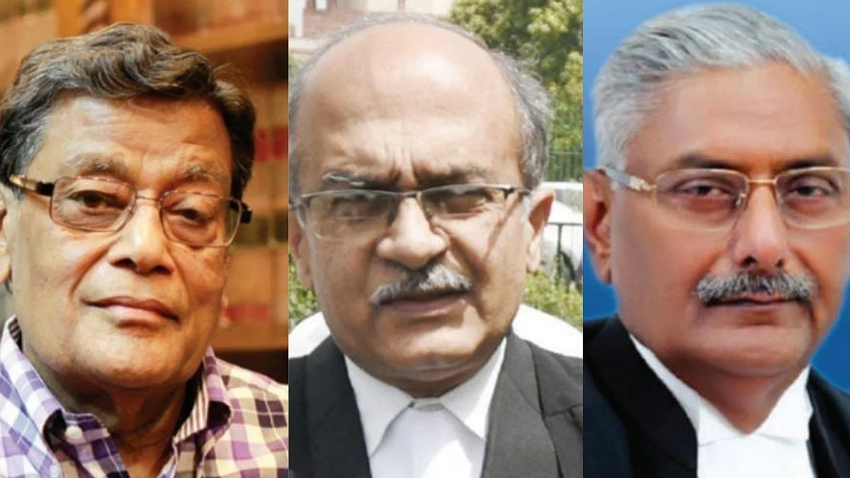 (from left) Attorney General KK Venugopal, senior advocate Prashant Bhushan and Justice Arun Mishra