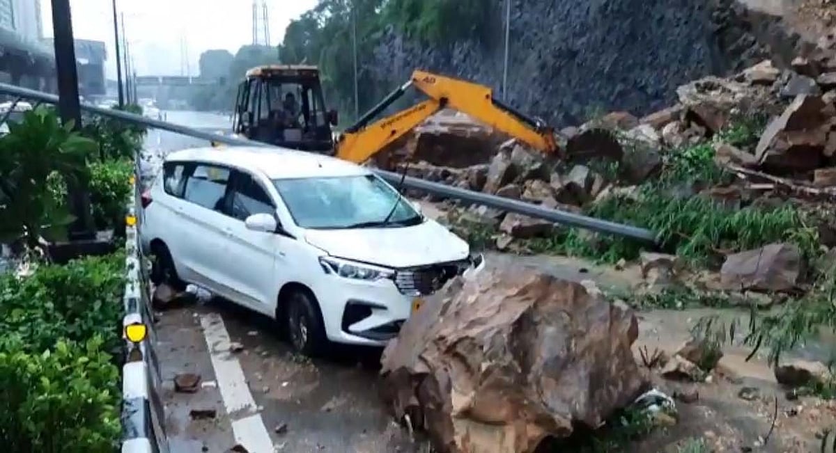 Heavy rains pound Mumbai, landslide hits road, rail traffic